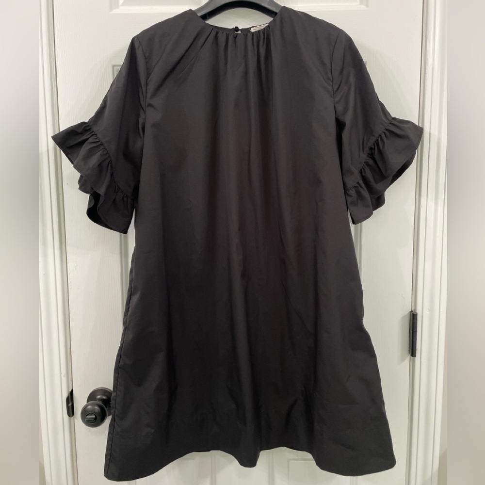 AMT Black Mini Shift Dress with Pockets Ruffle Sleeves